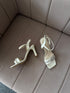 Rhinestone Embedded Square Toe Open Toe Buckle Strap Heels